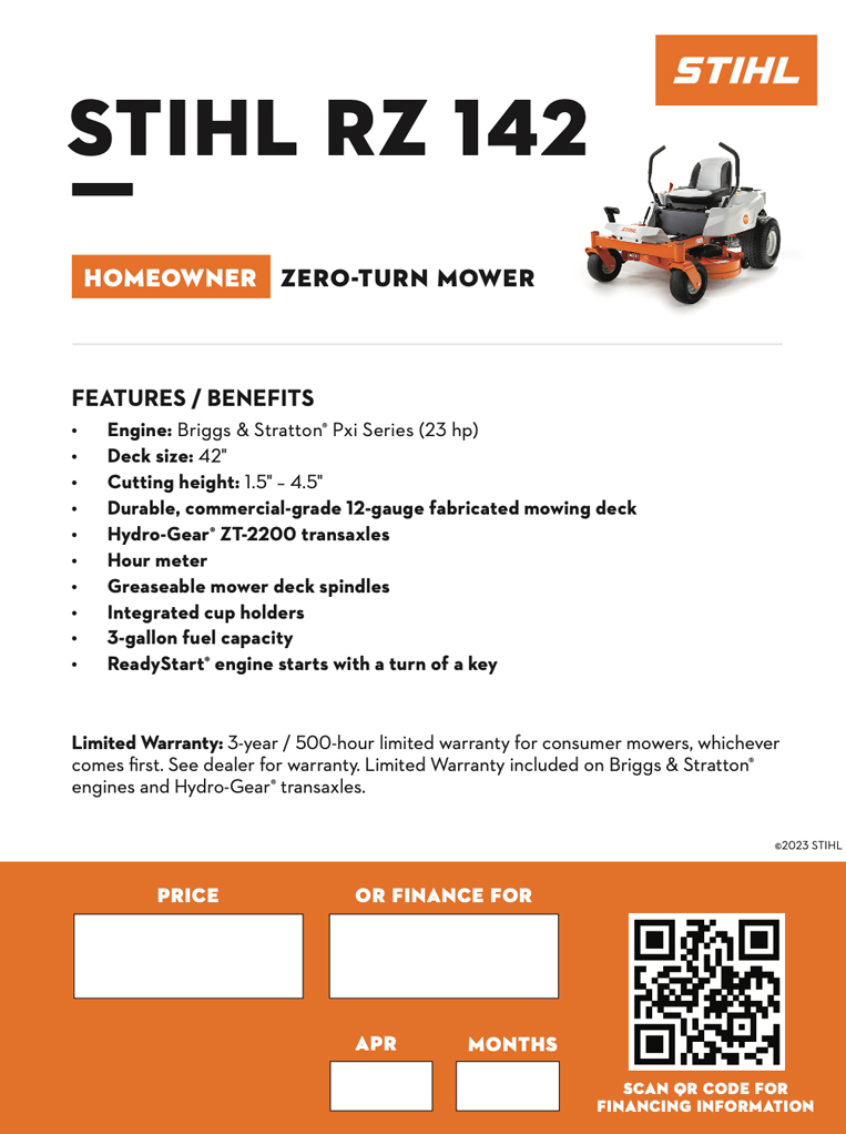 Menominee Industrial Supply Zero Turn Mower Stihl RZ 142